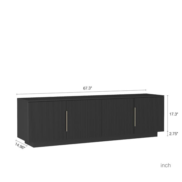 English Elm Tv Stand 68 Inch Modern Entertainment Center with 16 Color Led Ambient Lighting W1321P452903