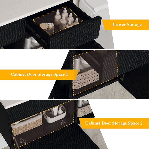 English Elm 31.5" Floating Bathroom Vanity Base Black Wood Grain Soft Close Modern Farmhouse W3136P500133
