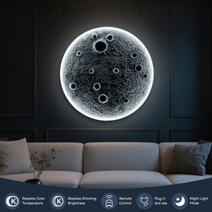 English Elm 32-Inch Resin Moon Wall Light with Remote Dimmer, 30W Main +10W Night Halo, Realistic Crater Texture W2869P361865