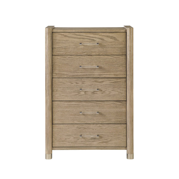 English Elm Sarai Solid Wood Chest with Spacious Drawers, Acrylic Bar Handles and Metal Detailing for Elegance Brown 36 L x 21 W x 52.3 H B201P391230
