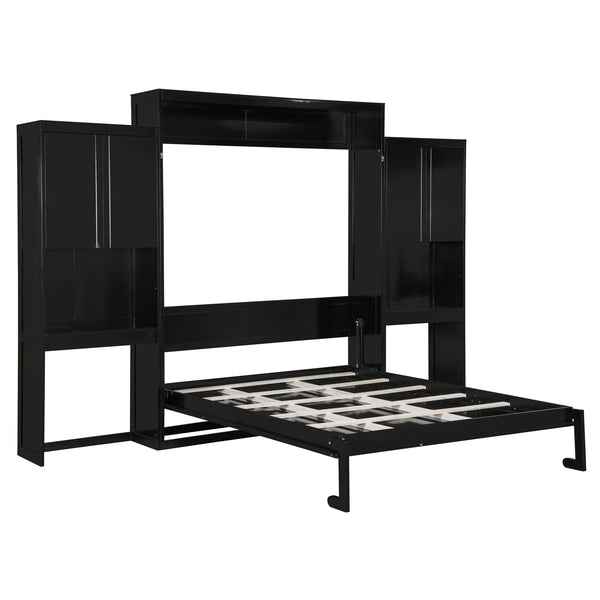 English Elm Queen Wall Bed with Integrated Desk Vanity and Cabinet Storage for Studio Rooms Espresso N820S10057P-1