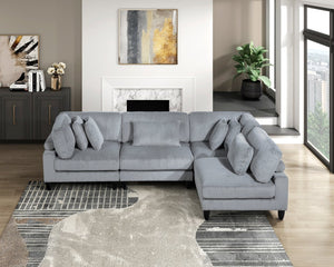 English Elm Living 4-Piece Modular Sectional Sofa Set in Corduroy Upholstery with Plush Cushions and Solid Wood Legs Gray 40 L x 40 W x 17 H B011S01558