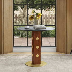 English Elm Modern Round Dining Table - 33.5" Sintered Stone Top, Wooden Legs & Gold Base, Perfect For Small Spaces W1535S00578