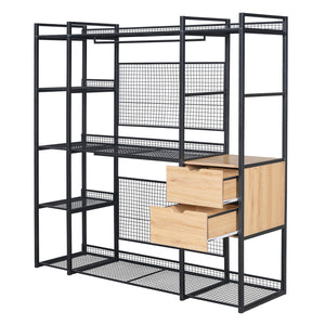 English Elm Open-Style Wardrobe Storage System with Heavy-Duty Metal Frame, Rails, Shelves & Drawers - Sleek Durable Design for Organized Living Black SF000087AAB