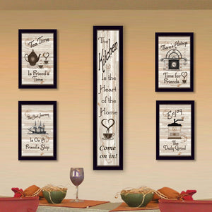 English Elm "kitchen Friendship" Vertical 5-piece Framed Vignette Set with Matte Black Wood Panels B06787050