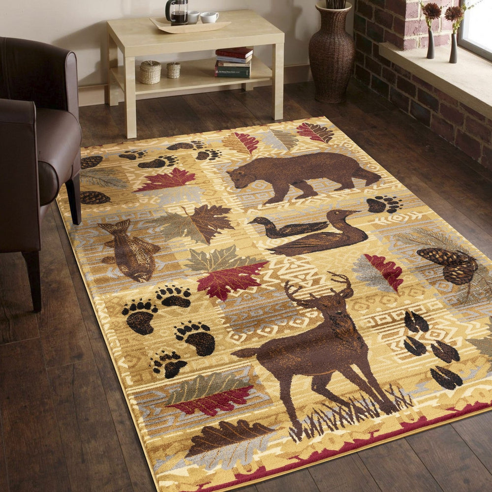 English Elm Nature'S Nest Lodge Area Rug 5'3" X 7'3" - Durable, Soft, Stylish Beige Rug For High-Traffic Spaces B186P180945