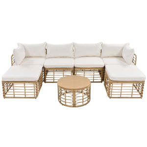 English Elm Go Modular Outdoor Sectional Set Pe Rattan Patio Sofa with Round Coffee Table FG201233AAA