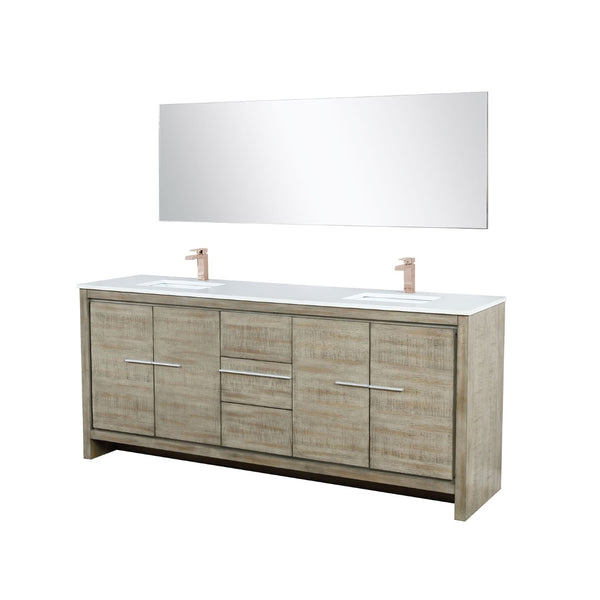 English Elm Rustic Acacia Double Vanity 80" With White Quartz Top, Rose Gold Faucet & 70" Mirror For Luxury Bath B2731S01694-GIGA