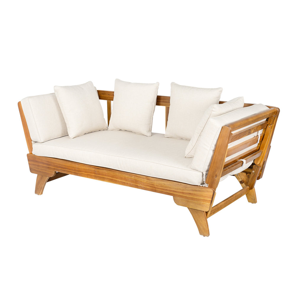 English Elm Christopher Knight Home® - Outdoor Acacia Daybed Sofa with Foldable Arms, Rust‑Resistant Teak Frame & UV‑Proof Beige Cushions N779P249303T