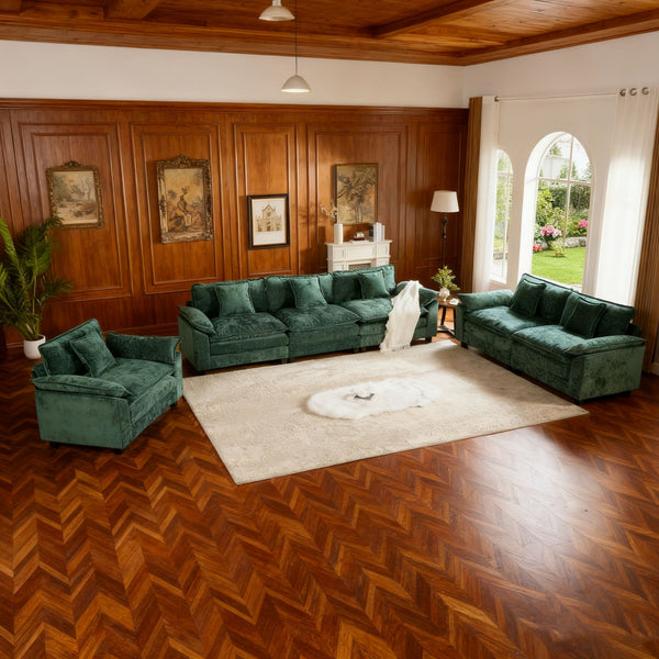 English Elm Cloud Sofa Single Seat - Modular Chenille Lounge Chair with Double-Layer Cushion, Ergonomic Support and Easy Assembly Green W1143S00033