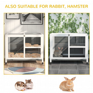 English Elm PawHut Compact Indoor Rabbit Hutch with Wheels and Plexiglass Window, Waterproof, Easy-Clean Tray Grey W2225P200851