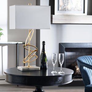 Crestview Collection 29.25"H Ringo Metal Table Lamp With Gilded Gold Rings, Marble Base & Elegant White Shade - Luxe Style!   Cvaer2160