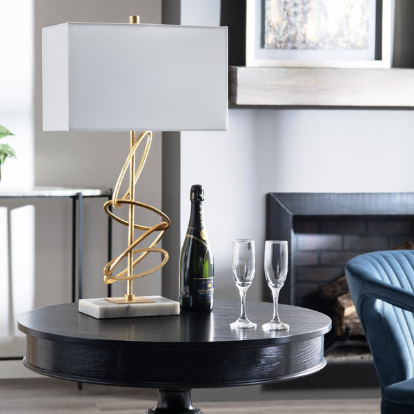 Crestview Collection 29.25"H Ringo Metal Table Lamp With Gilded Gold Rings, Marble Base & Elegant White Shade - Luxe Style!   Cvaer2160