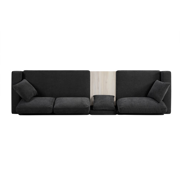English Elm Modern Chenille Three Seat Sofa with Console Storage Armrest for Living Room Black N763S000060B