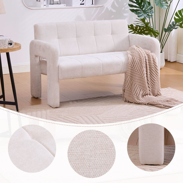 English Elm Nordic Ergonomic Double Armchair Upholstered Chenille Two-Seater Sofa 550lb Capacity Compact Lounge Chair Beige W395P380531
