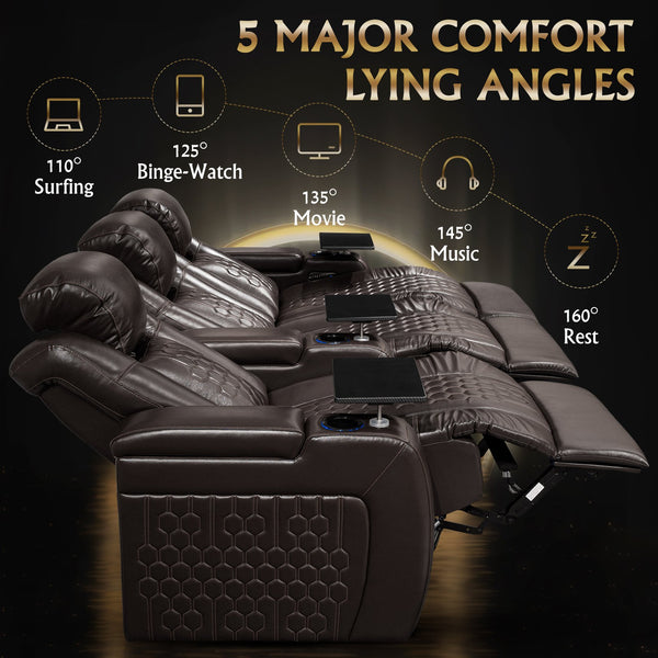 English Elm 93.3"power Recliner Set Nappa Leather Home Theater Seating Rgb Led Smart Charging W3819S00103