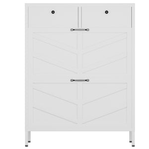 English Elm Shoe Cabinet Slim Steel Entryway Organizer with Flip Compartments and Retro White Finish T2398P413025