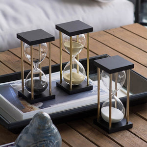 English Elm Set Of 2 Framed 15-Minute Hourglass With Tan Sand And Sturdy Metal Stand For Elegant Decor Display W2078P278802-GIGA