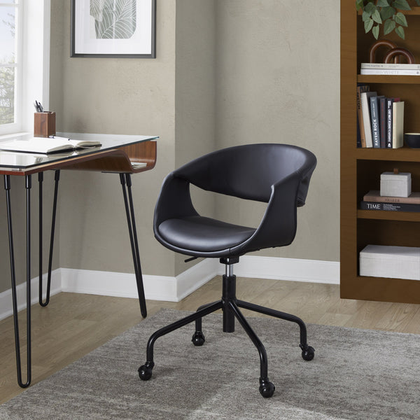 English Elm Task Chair with Chrome Five Star Base Grey Fabric Seat for Modern Home Office Use Black B202P474189
