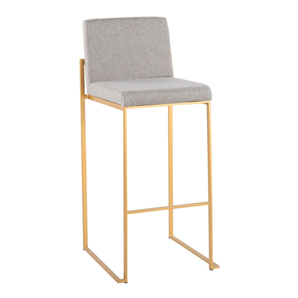 English Elm Fuji Contemporary High Back Barstool Set Of 2 - Stylish Grey Fabric & Gold Steel Frame For Comfort B202P222176
