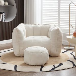 English Elm Soft Bean Bag Chair With High-Resilience Foam Chips & Footstool – Ideal For Gaming, Reading, Relaxing W1996P309477-GIGA