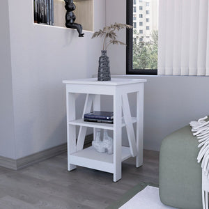 English Elm White Engineered Wood Side Table with 2 Shelves, Modern Compact Accent Table for Living Room Decor B062P193655