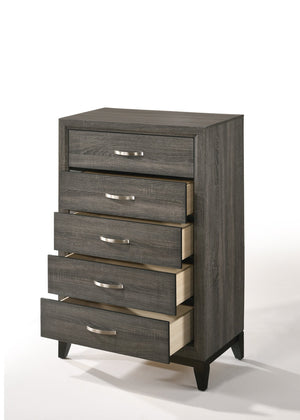 English Elm Weathered Grey Five-Drawer Chest with Rustic Vintage Finish, Smooth Pulls, Generous Storage Space B062P209052