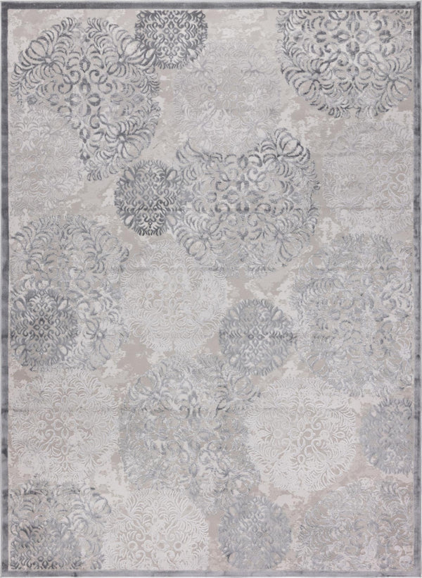 Unique Loom Aberdeen Chatsworth Machine Made Polka Dots Rug Gray, Ivory 10' 4" x 14' 1"