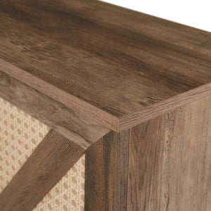 English Elm Oak Rustic Wine Cabinet with Faux Rattan Barn Doors, 20-Bottle Rack, Glass Holders, Adjustable Shelves W2702P183971