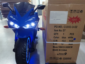 English Elm Electric Ride on Motorcycle for Kids with Light up Wheels Bluetooth and Twist Throttle Blue W1760P177914