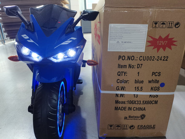 English Elm Electric Ride on Motorcycle for Kids with Light up Wheels Bluetooth and Twist Throttle Blue W1760P177914
