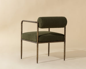Sunpan Ajani Dining Armchair - Hand-hammered Iron Frame With Charcoal Leather For Stylish Comfort Green Fabric 111806