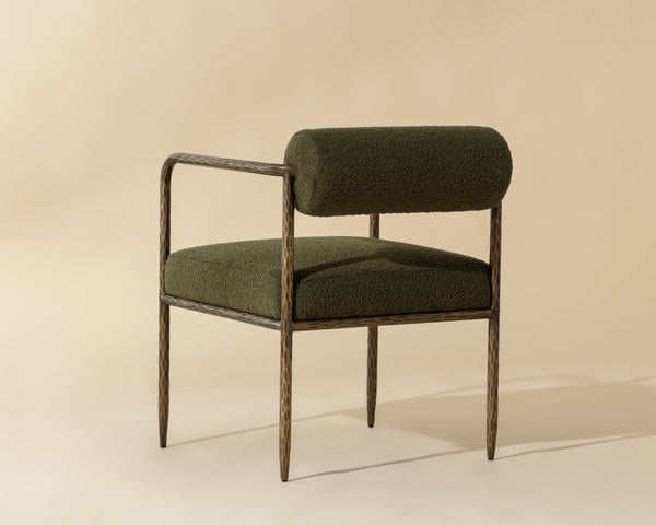 Sunpan Ajani Dining Armchair - Hand-hammered Iron Frame With Charcoal Leather For Stylish Comfort Green Fabric 111806