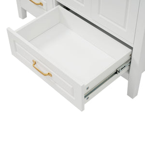 English Elm Christopher Knight Home® - 36" Freestanding Bathroom Vanity with Resin Sink, Soft-Close Doors & Drawers, Gold Alloy Handles, Spacious Storage and Easy Plumbing Access White N759P292552K