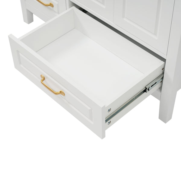 English Elm Christopher Knight Home® - 36" Freestanding Bathroom Vanity with Resin Sink, Soft-Close Doors & Drawers, Gold Alloy Handles, Spacious Storage and Easy Plumbing Access White N759P292552K