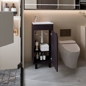 English Elm FM Modern Floating Bathroom Vanity with Integrated Sink and Soft-Close Door for Sleek Storage Wenge 33.9 L x 18.9 W x 11 H B128P293882