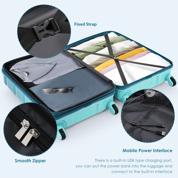 English Elm Luggage 3 Piece Hardshell Set Abs Pc Spinner Wheels Usb Port Carry on Travel N726P264892C