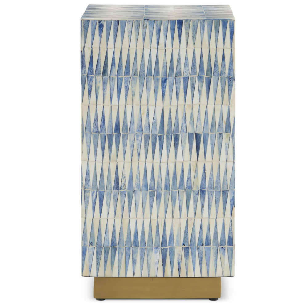 Nadene Blue & White Accent Table - Artisan Bone Design with Brass Base for Coastal Elegance & Style