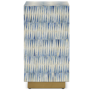 Nadene Blue & White Accent Table - Artisan Bone Design with Brass Base for Coastal Elegance & Style