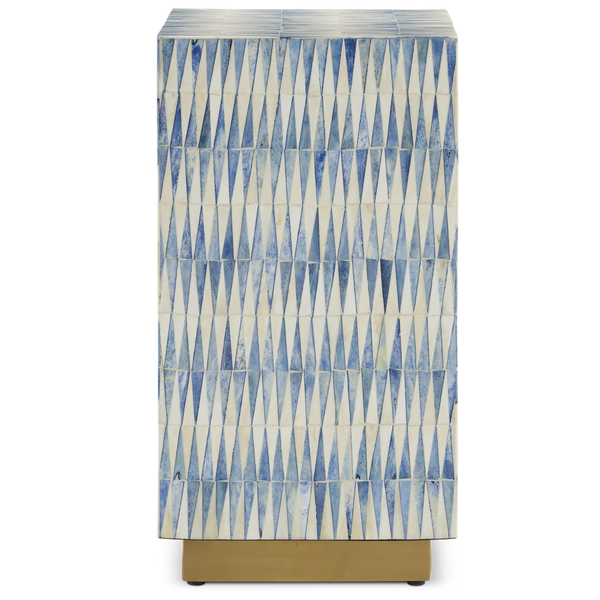 Nadene Blue & White Accent Table - Artisan Bone Design with Brass Base for Coastal Elegance & Style