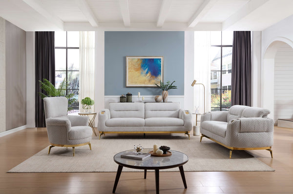 English Elm Zoe Plush 3PC Living Room Set Gray with Gold Legs, Cut Chenille Upholstery, Built-In Lumbar Support B009S01600