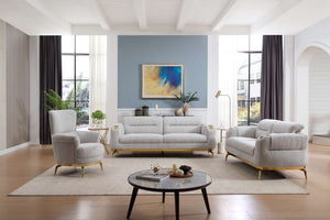 English Elm Zoe Modern 3-Piece Living Room Set - Luxurious Sofa, Loveseat & Chair With Gold Accents In Gray B009S01880-GIGA