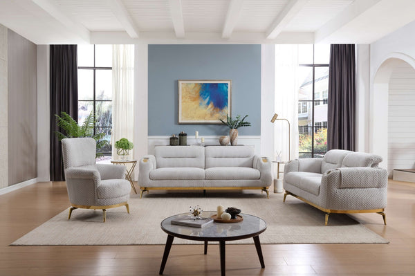 English Elm Zoe Modern 3-Piece Living Room Set - Luxurious Sofa, Loveseat & Chair With Gold Accents In Gray B009S01880-GIGA