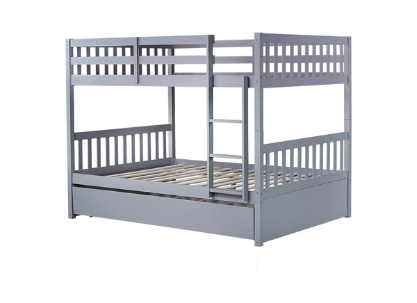 English Elm Full Over Full Bunk Bed With Twin Trundle, Ladder & Guardrails - Rustic Grey, Space-Saving Design W504S00178