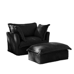 English Elm Upholstered Armchair & Wide Ottoman Set – Plush Black Corduroy, Deep Seat & Removable Covers, 2 Pieces W3041S00092-GIGA