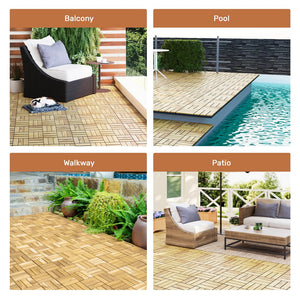 English Elm 30 Interlocking Deck Tiles Checker Pattern 12" x 12" Acacia Hardwood Outdoor Flooring Waterproof, DIY-Friendly, Mold-Resistant Yellow W2391P288867