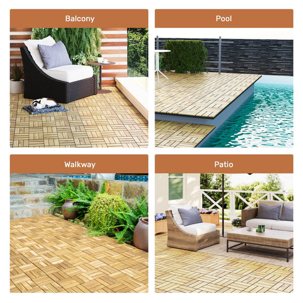 English Elm 30 Interlocking Deck Tiles Checker Pattern 12" x 12" Acacia Hardwood Outdoor Flooring Waterproof, DIY-Friendly, Mold-Resistant Yellow W2391P288867
