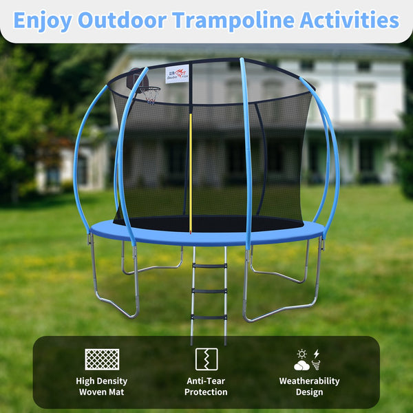 English Elm Double Fish 10ft Outdoor Foldable Trampoline 400 Lb Capacity Basketball Hoop Safety Net W3087P251068
