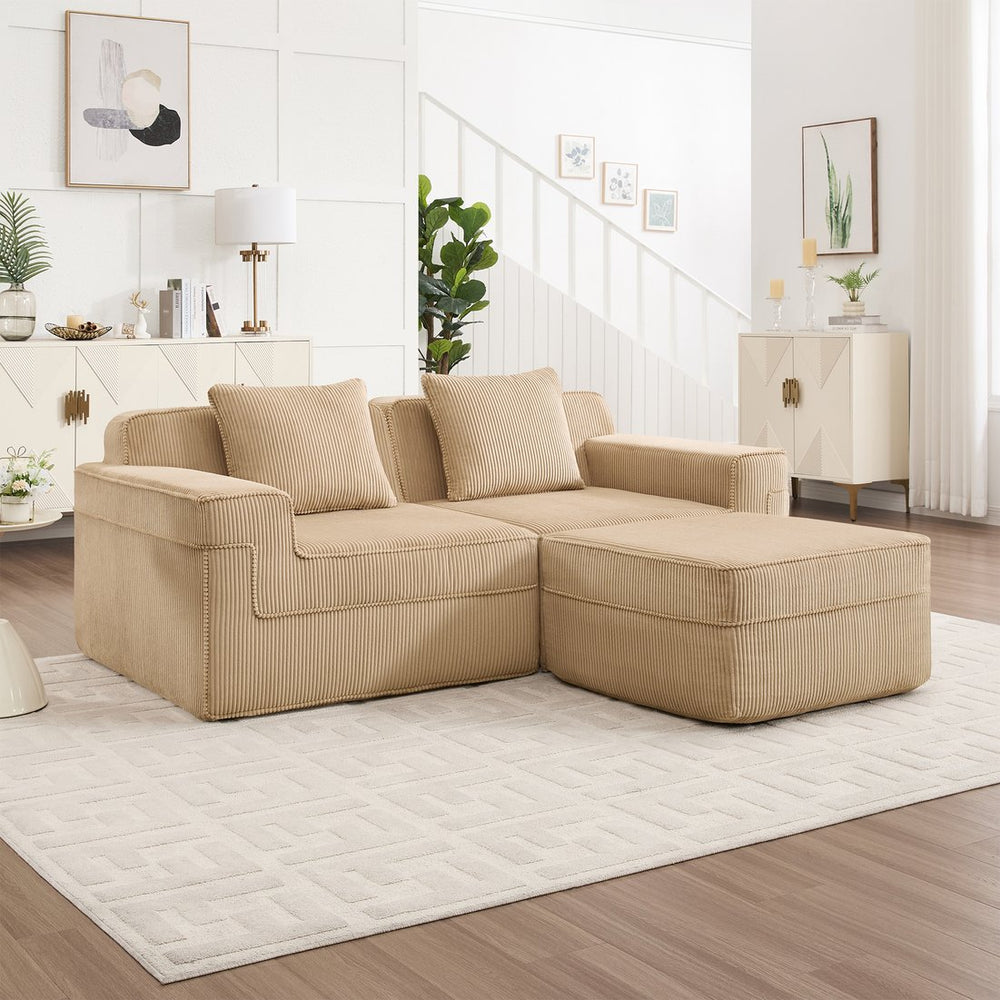 English Elm Modular 2-Seat L-Shape Sectional Sofa In Camel Corduroy – Cloud-Like Comfort With Customization Features W3041S00316