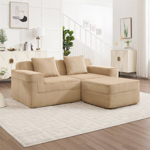 English Elm Modular 2-Seat L-Shape Sectional Sofa In Camel Corduroy – Cloud-Like Comfort With Customization Features W3041S00316